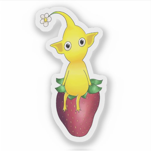 Pikmin jaune sur Sticker fraise (Devant)