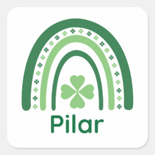 Pilar Name Clover Boho Rainbow Vierkante Sticker