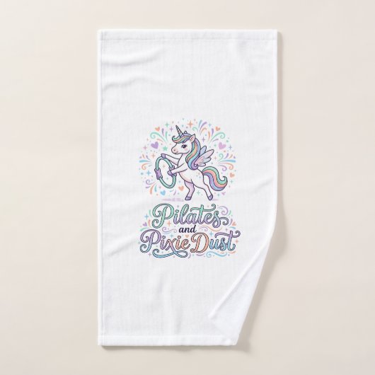 Pilates de Licorne et Poussière de Fée sur Fond Bl (Serviette à main)