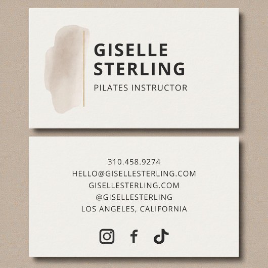 Pilates Instructor Neutral Beige Watercolor Visitekaartje