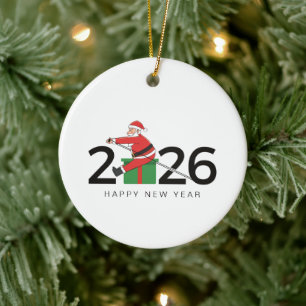 Pilates Kerstman Gelukkig Nieuwjaar Keramisch Ornament