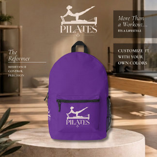Pilates Reformer-Paars en Bleek Roze Bedrukte Rugzak