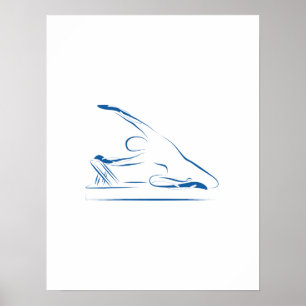 Pilates - zeemeermin op de reformer blauw poster