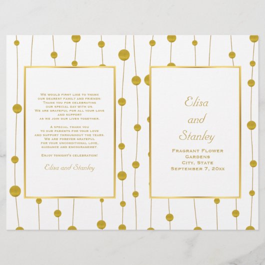 Pile d'or perles mariage moderne plié programme (Devant)