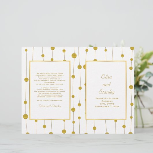 Pile d'or perles mariage moderne plié programme (Debout devant)