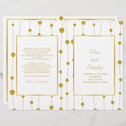 Pile d'or perles mariage moderne plié programme (Devant / Derrière)