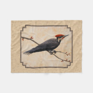 Pileated Woodpecker Tan Fleece Deken