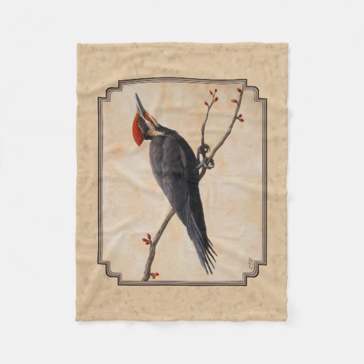 Pileated Woodpecker Tan Fleece Deken (Voorkant)