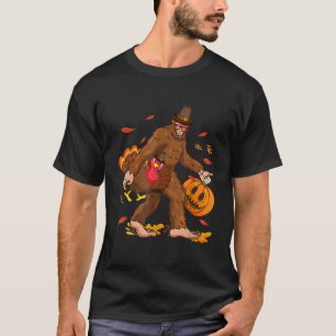 Pilgrim Bigfoot Turkey Retro Thanksgiving Sasquatc T-shirt