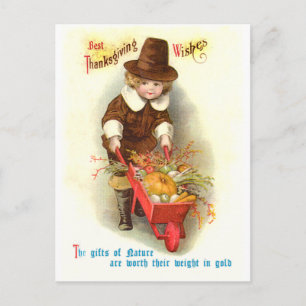 Pilgrim Boy Thanksgiving Illustratie Feestdagenkaart