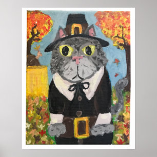 Pilgrim Cat Folk Art Thanksgiving Cat Boy Schilder Poster