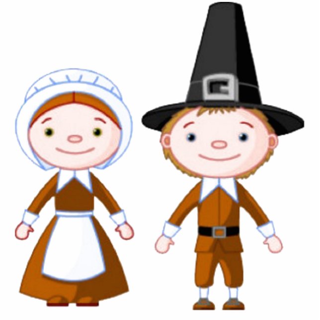 Pilgrim Couple Staand Fotobeeldje (Voorkant)