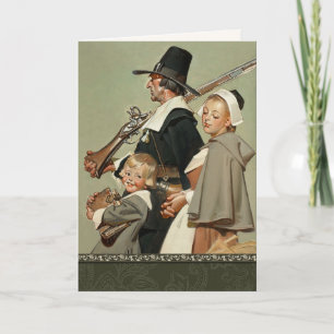 Pilgrim Familie.  kunstThanksgiving Feestdagen Kaart