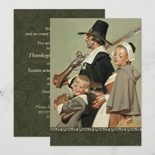 Pilgrim Family Thanksgiving Dinner Invitations Kaart