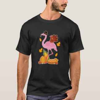 Pilgrim flamingo with Turkey - Cute Funny Thanksgi T-shirt