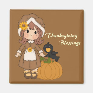 Pilgrim Girl Thanksgiving Magnet Magneet