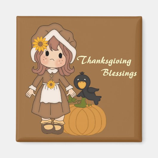 Pilgrim Girl Thanksgiving Magnet Magneet (Voorkant)