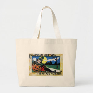 Pilgrim Kinder, Cat & JOL Halloween Grote Tote Bag