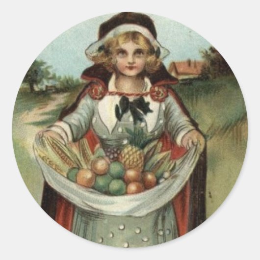 Pilgrim Lady  Thanksgiving Sticker (Voorkant)