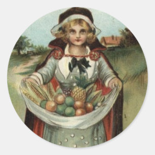 Pilgrim Lady Thanksgiving Sticker