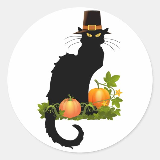 Pilgrim Le Chat Noir Thanksgiving Ronde Sticker (Voorkant)