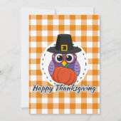 Pilgrim Owl on Oranje Pset - Happy Thanksgiving Feestdagenkaart (Voorkant)