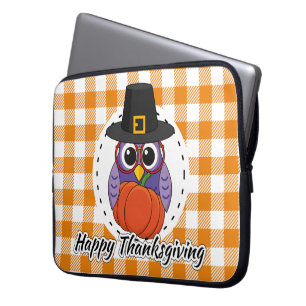 Pilgrim Owl on Oranje Pset - Happy Thanksgiving Laptop Sleeve