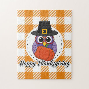 Pilgrim Owl on Oranje Pset - Happy Thanksgiving Legpuzzel