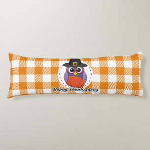 Pilgrim Owl on Oranje Pset - Happy Thanksgiving Lichaamskussen