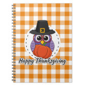 Pilgrim Owl on Oranje Pset - Happy Thanksgiving Notitieboek (Voorkant)