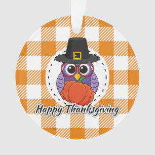Pilgrim Owl on Oranje Pset - Happy Thanksgiving Ornament