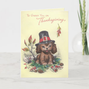 Pilgrim Puppy Thanksgiving Feestdagen Kaart
