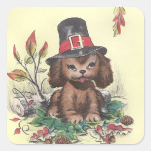 Pilgrim Puppy Thanksgiving Vierkante Sticker