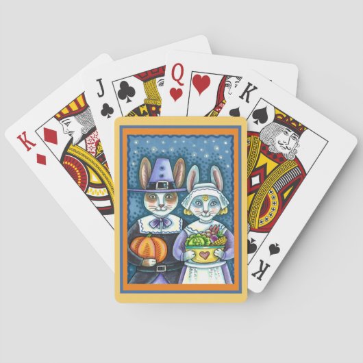 PILGRIM RABBITS, THANKSGIVING HARE'S HARVEST, CUTE POKERKAARTEN (Achterkant)