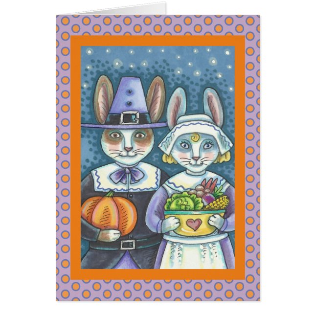 PILGRIM RABBITS THANKSGIVING WENSKAART blanco (Voorkant)
