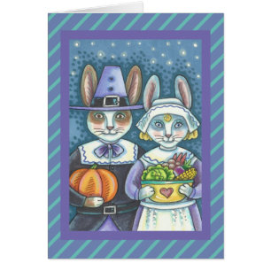 PILGRIM RABBITS THANKSGIVING WENSKAART blanco
