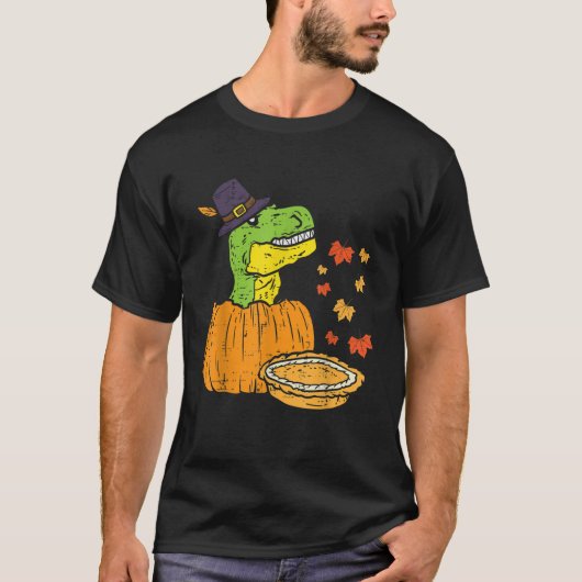 Pilgrim Trex Dinosaur Pumpkin Pie Thanksgiving Kin T-shirt (Voorkant)