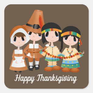 Pilgrims Indians Thanksgiving Holiday sticker