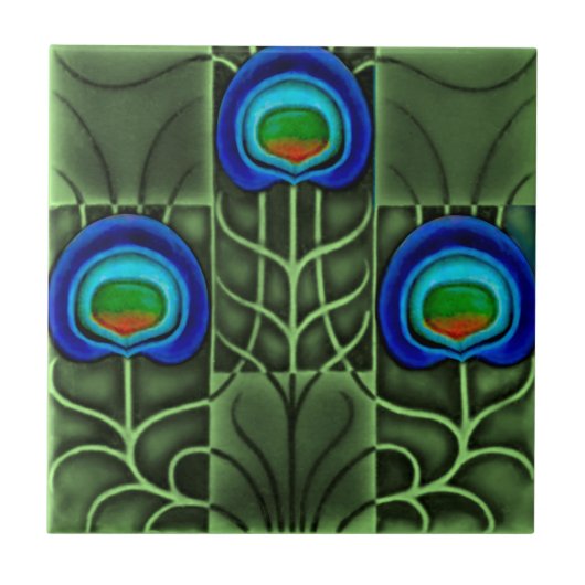 Pilkington Lewis Day Peacock Feather c1900 Repro Tegeltje (Voorkant)