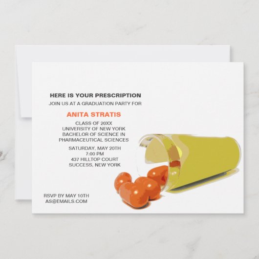 Pill Bottle Pharmacienne Graduist Invitation (Devant)