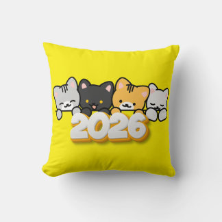 Pillow Adorable Cats 2026 New Year Kussen