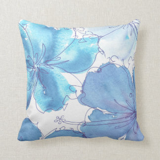 Pillow - Blue Hibiscus flower - Waterverf Kussen