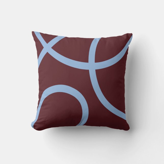 Pillow – Blue Lines on Burgundy Kussen (Voorkant)