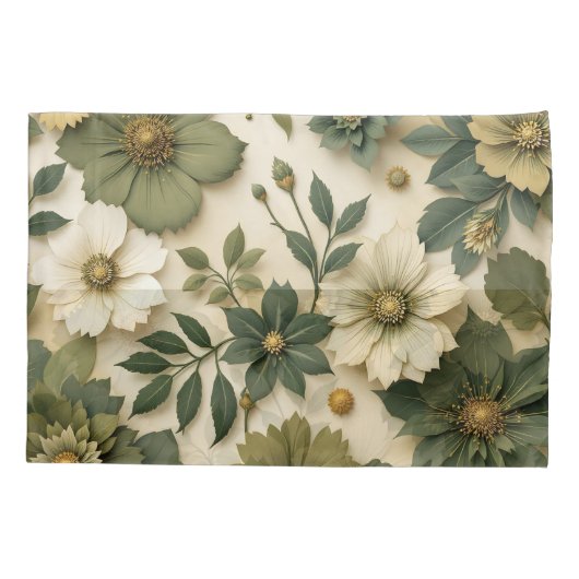 Pillow case green flowers pattern  kussensloop (Achterkant-Links)