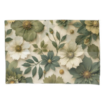 Pillow case green flowers pattern 