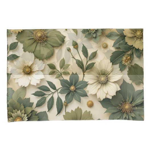 Pillow case green flowers pattern  kussensloop (Voorkant-Rechts)