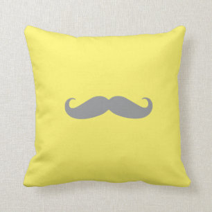 Pillow - Geel met grijze Mustache Kussen