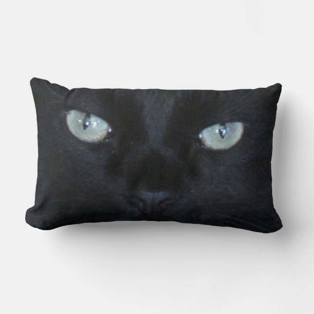 Pillow - Green Eyes of Black Cat Kussen (Voorkant)