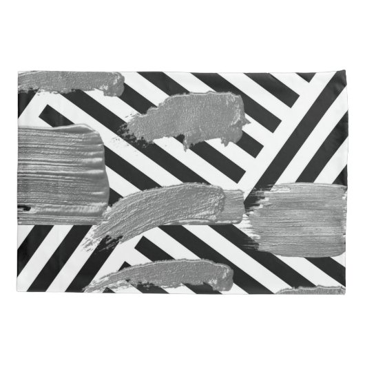 Pillow Hoesje Black & White Stripe Silver Kussensloop (Achterkant)