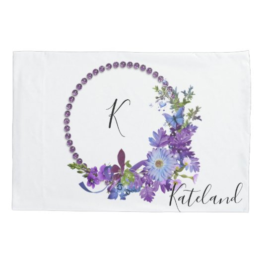 Pillow Hoesje Paarse Floral Kussensloop (Achterkant)